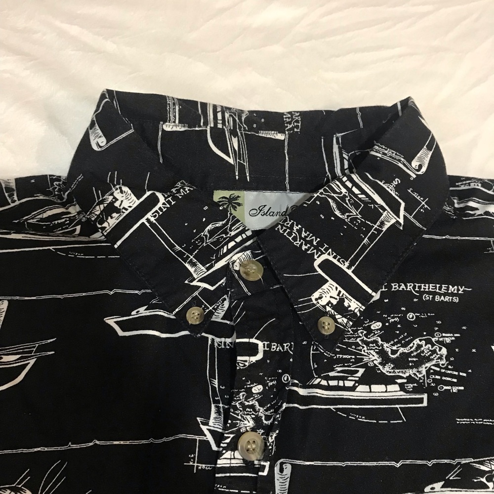 Island Blue Button Up Hawaiian Shirt Mens Sz XL Black Cruise Print Short Sleeves - Picture 5 of 13